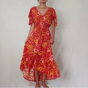 Abel the Label Anthropologie Floral Maxi Dress Red Size XS Boho Resort Vacation